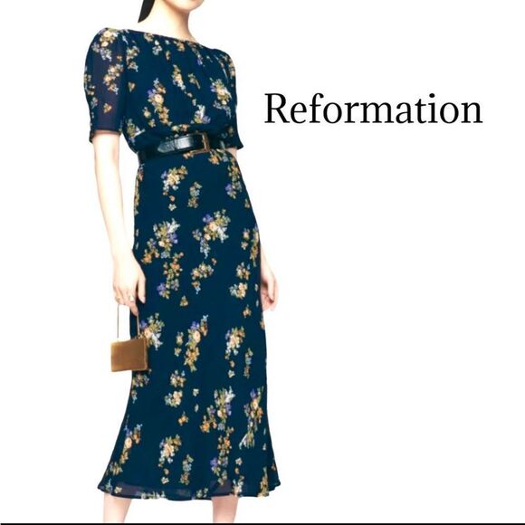 Reformation Floral Maxi Dress - Navy and Yellow - Picture 1 of 13